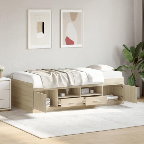 vidaXL Tagesbett mit Schubladen, Gästebett mit Stauraum Sperrholzlatten, Sofabett für Wohnzimmer Schlafzimmer, Bett, Modern, Sonoma-Eiche 100x200cm Holzwerkstoff