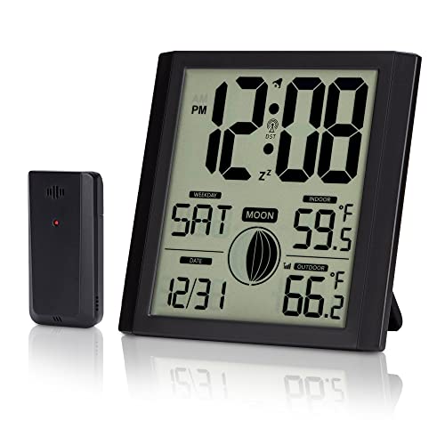 Digital Atomic Wall Clock, Atomic Clocks With Indoor Outdoor Temperature,Battery Operated,Calendar,Moon Phase Clock With Day And Date For Bedroom Home Office Elderly #TOP5