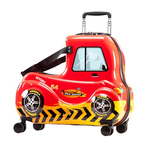 AO WEI LA OW Kids Checked Ride on Luggage, 24 Inch Large Suitcase for Teens, Hardside Spinner Trunk with 360 Wheels, International Travel, Red car