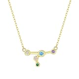 KIJSKKOPO Collar Astrológico De Plata Ley 925, Chapado En Oro Con Incrustaciones De Circonitas Redondas Colores, Colgante 12 Constelaciones, Gargantilla Ajustable, Joyería, Regalos para Mujeres Y