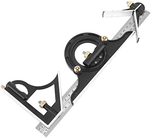 Smgda 12" Combination Square Stainless Steel Adjustable Sliding Ruler & Protractor Level Measure Measuring Set 4-Piece Carpentry Tools Carpenter Square, Woodworking Tools, Metal Ruler, Framing Square