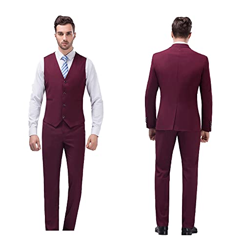 UNINUKOO Men Suits Slim Fit 3 Piece 1 Button Wedding Formal Business Tuxedo Suit Jacket Pants Vest Set3