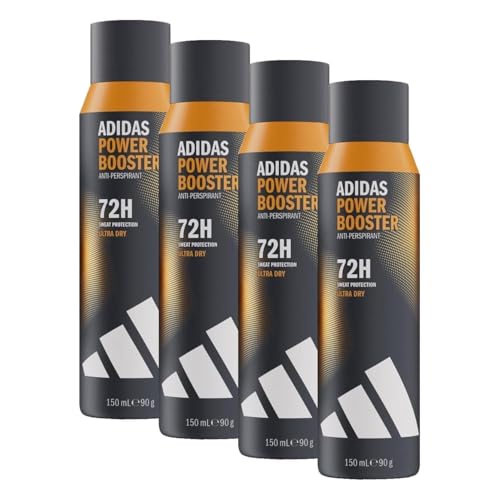 adidas, Power Booster, Desodorante en Spray, Antitranspirante, Duración 72 horas, Fórmula vegana, 150 ML (Paquete de 4)