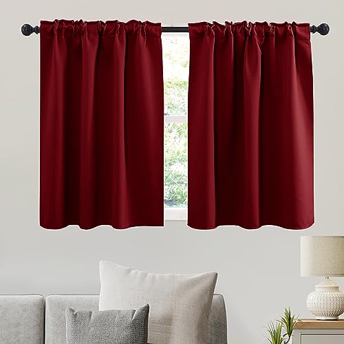 Image of RYB HOME Small Window Curtains Blackout, Privacy Thermal Insulating Drapes for Bedroom Bathroom Basement Cafe Classroom Window Decor, W 34 x L 45 inches, Burgundy Red, 2 Panels