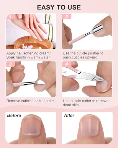Cuticle Trimmer with Cuticle Pusher and Nail Clipper - 4 PCS Cuticle Cutter Nipper Remover Pedicure Manicure Tools, Professional Stainless Steel Dead Skin Clipper for Fingernails Toenails Pink - Thumbnail 6