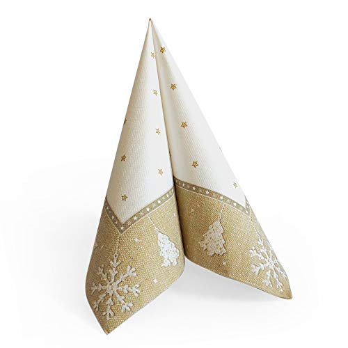 50 Servietten Cottone Dinner stoffähnlich Xmas gold/Schneeflocken /...