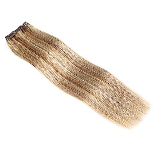 Clip in Hair Extensions Real Human Hair 8 Pieces Straight Real Remy Human Hair Full Head Human Hair Extensions Clip in Double Weft Real Remy Hair (#12/613 Golden Brown Mix Bleach Blonde - Image 4