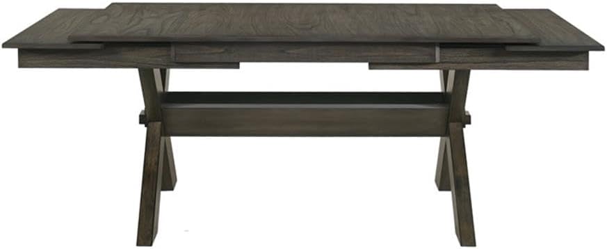 Pemberly Row Solid Wood Rectangle Dining Table, 94.69" W x 40.16" D x 30.12" H, Rubberwood and Acacia Veneers, Rustic Brown Finish, Self-Storing Leaf Extension, Farmhouse Style Dining Room Table