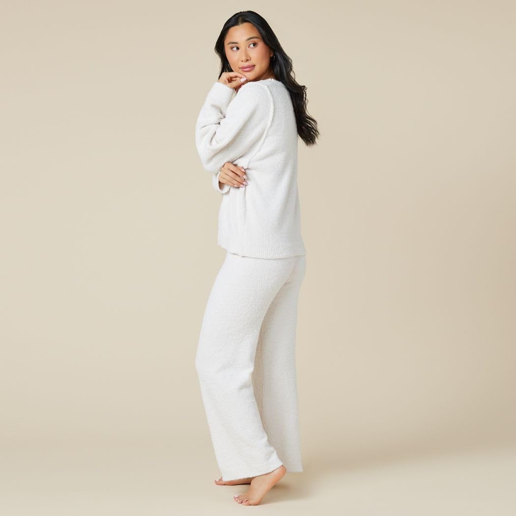 Softies Marshmallow Reverse Seam Crew Neck Lounge Set for Women Ultra Soft 2 Piece Loungewear with Bracelet Sleeve Top - Image 2