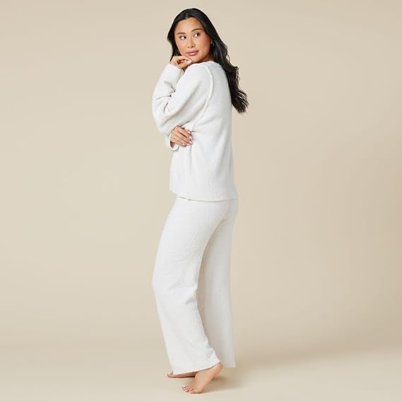 Softies Marshmallow Reverse Seam Crew Neck Lounge Set for Women Ultra Soft 2-Piece Pajama Set Bracelet Sleeve Top and Pants
