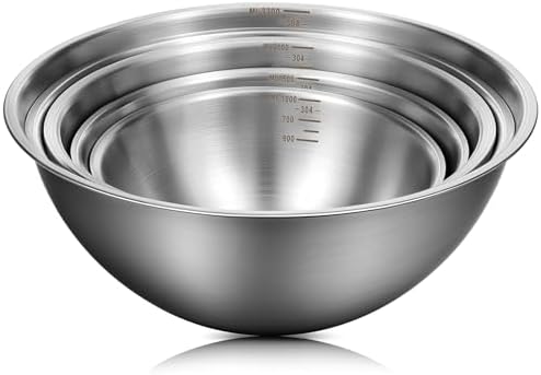 Stainless Steel Mixing Bowls Set of 5- Heavy Duty Nesting Bowls for Cooking, Baking, Prepping, Serving, Space Saving Kitchen Essentials (1, 1-1/2, 2, 2-1/2, 3-1/2 QT)​​