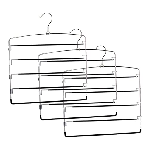 SOLUSTRE Skirt Hangers 5-Tier Metal Pants Hangers 3-Piece Set Comfortable to Hold Non-Slip Space-Saving Tidy Your Closet