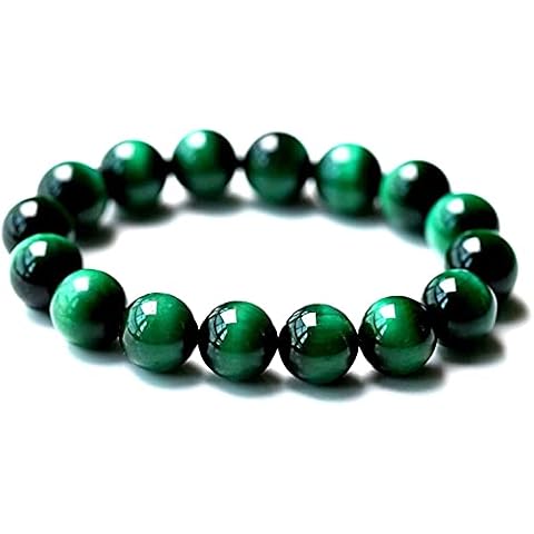 HOPOFLY Handmade Gem Semi Precious Gemstone 8mm Round Beads Stretch Bracelet 7" Unisex in Gift pouch (Green tiger Eye) Cover