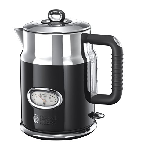 Russell Hobbs Electric Kettle (1.7L, Rapid Boil function, Perfect Pour Spout, Stainless Steel accents, Retro design, Removable washable filter, Water temperature & level indicator, Black) Retro 21671