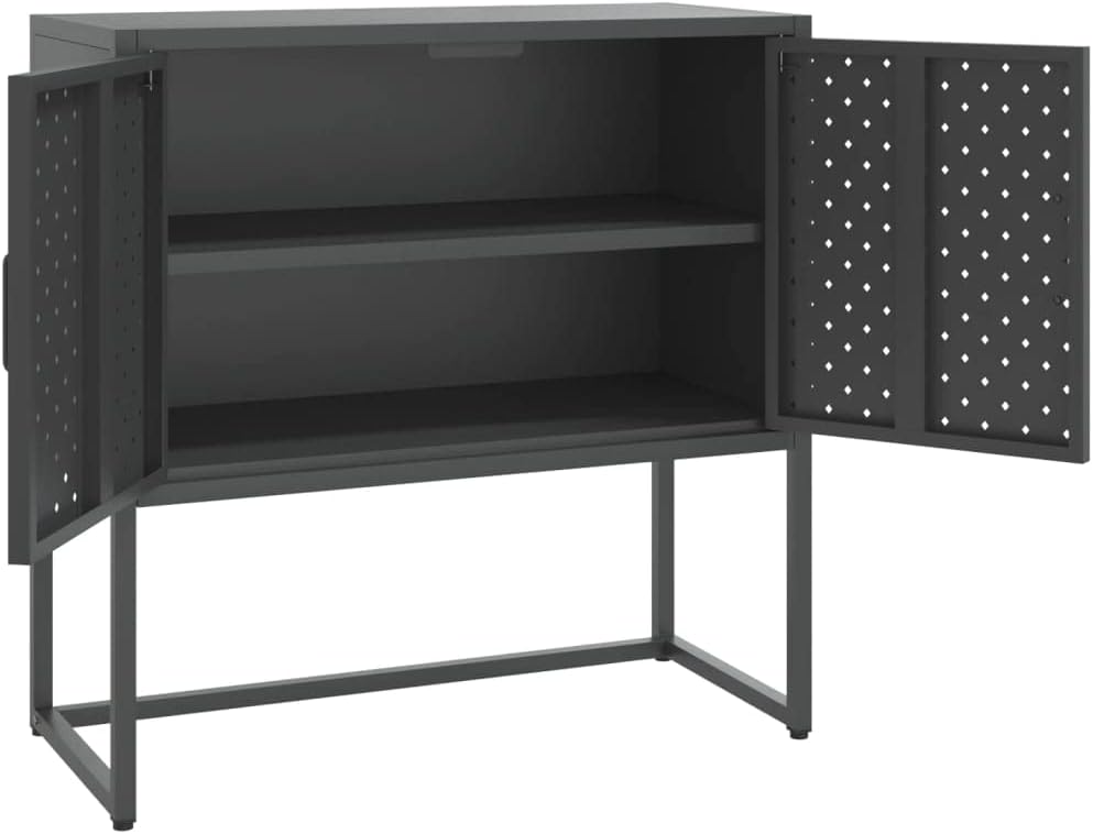 Anthracite Steel Sideboard with Adjustable Levelers, Modern Storage Cabinet for Living Room Dining Room Hallway, Durable Steel Construction and Sleek Finish