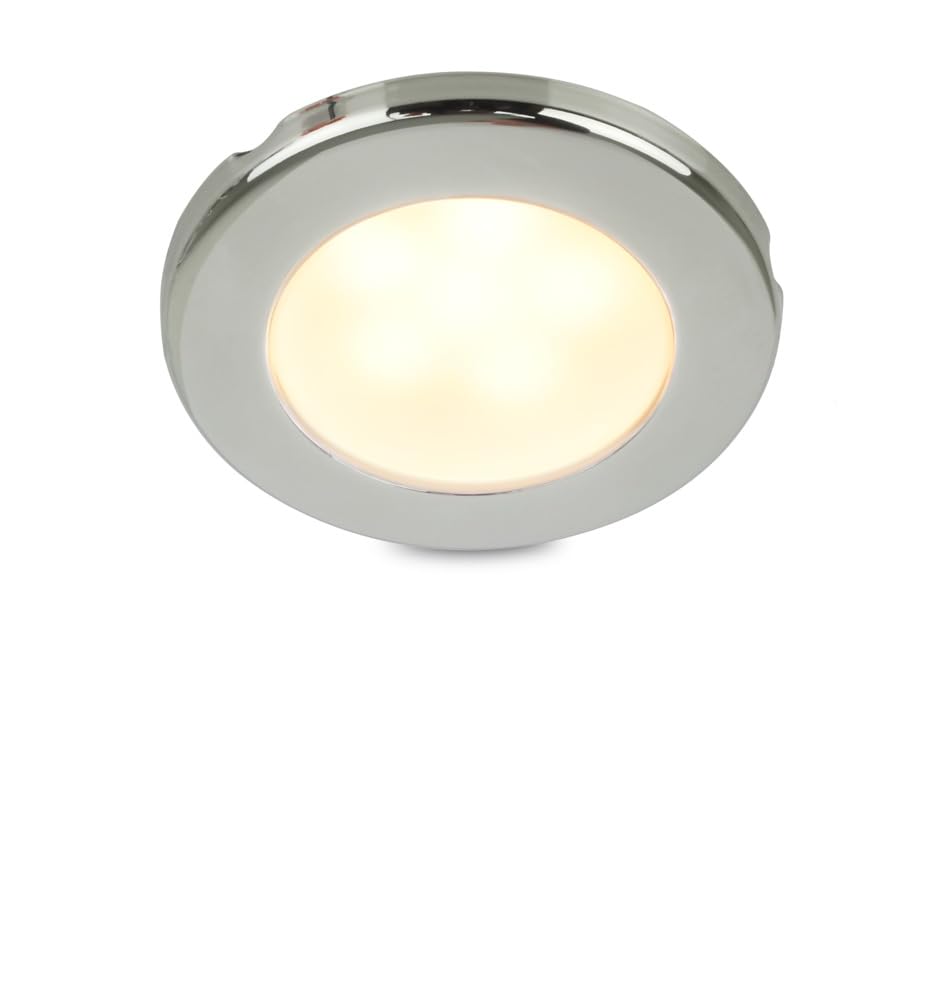 Hella Marine 12V LED Kabinen Einbaustrahler für Boote EuroLED 75 - Decklicht Rund - Bootsleuchte Lichtfarbe Warmes Weiß - Schraubmontage - Edelstahl 2JA 958 109-021