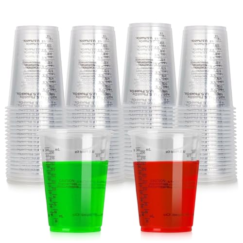 Misurini in Plastica,RoadLoo 80pcs 240ml Bicchiere di Miscelazione per Vernici Misurini Graduati in Plastica Trasparente Bicchiere Dosatore in Resina Epossidica per Miscelare Vernice Macchia Resina
