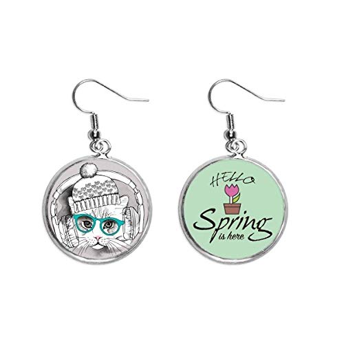 Pendientes gato blanco colgante decorativo de lana joyería de primavera