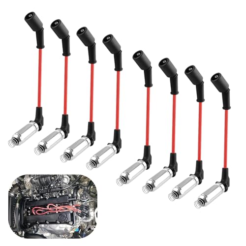 4UNeed - High Performance Spark Plug Wires Set of 8, Ignition Coil Wires Replacement OEM#M8-48322 48322R 748EE,Automotive Replacement Spark Plug Wire Sets Compatible with Chevrolet GMC