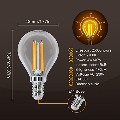 Aigostar E14 Filament Bulbs 4W, LED Small Edison Screw Golf Ball SES Bulb 470LM, 2700K Warm White - Image 2