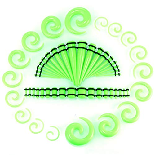 Lot de 54 écarteurs d'oreille en acrylique - En silicone - Vert, Acrylique, Acrylique.