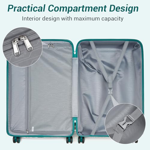 Image of Kono Carry On Luggage 28 Inch Checked-Large Hard Shell Travel Trolley 4 Spinner Wheels Lightweight Polypropylene Suitcase with TSA Lock, Turquoise