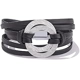 Infinity Leather Wrap Bracelets Boho Cuff Bracelets Cute Stackable Bangle with Magnetic Clasp Handmade Braid Interlock Disc Jewelry Gifts for Women(Black)
