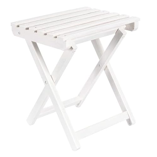 Taburete Pescador Plegable con Acabado Blanco, Fabricado en Madera de Haya (L:33 x F:25 x H:36 cm) Cover