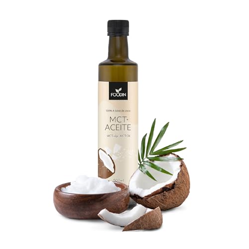 FOODIN Aceite MCT de 100% Aceite de Coco, Aceite de Triglicéridos de Cadena Media (MCT), Elaborado a partir de Coco Producido, 100% Sin Gluten y Vegano, 500 ml, Ideal para Dietas Cetogénicas