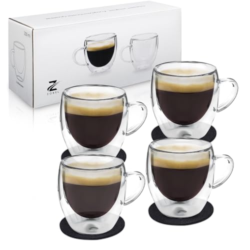 Zobel Kaffeetassen 200ml | 4er Set doppelwandige Kaffeegläser aus...