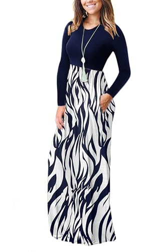 Image of AUSELILY Womens Long Sleeve Maxi Dress Casual Empire Waist with Pockets