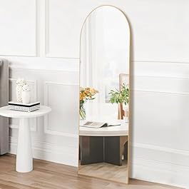 OLIXIS Arched Full Length Mirror 59″x16″ for Bedroom, Full Body Mirror with Stand, Hanging or Leaning for Wall, Aluminum Alloy Thin Frame Floor Standing for Living Room, Tall, Gold