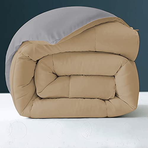 Image of Day Care - 400 GSM Hotel Quality-Down Alternative Reversible Comforter (90 inch x 90 inch Inches /228cm x 228cm) - Comforter Queen Size|Silver /Beige| TC - 450