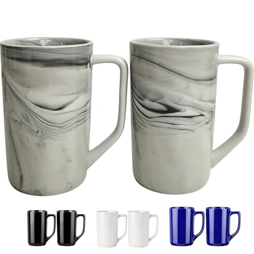 NBABSR 16 OZ Large Marble Coffee Mugs, Grey Marble Ceramic Tall Tea Cup with Handle, Diner Cups for Latte,Hot,Cappuccino,Milk,Cocoa for Men Women Mug Lovers Gifts,Set of 2