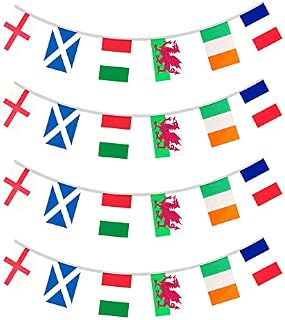 6 Nations Bunting - 7 Metre Long England Wales Scotland France Ireland Italy Flag Bunting - 24 Flag Bunting for Six Nations Rugby Sports Supporters