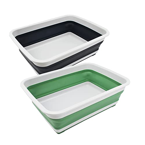 SAMMART Vasca pieghevole da 8 l – Lavabo portatile – Vasca da bagno in plastica salvaspazio (grigio ardesia + verde mare scuro, 2)