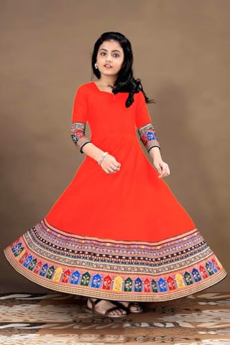 Image of Cotton Silk Long Anarkali Kurta for Girls