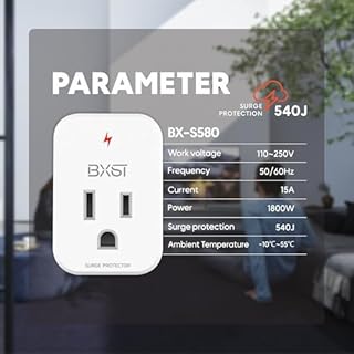 BXST Single Outlet Surge Protector, Refrigerator Surge Protector Wall Socket,Ground Protected Light Indicator for TV, Air Conditioner, Washing Machine and Home Appliances,15A 1800W, 2 Pack