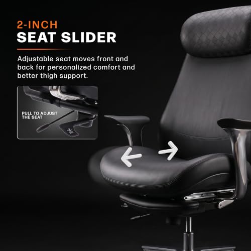 Image of Drogo Amara Ergonomic Office Chair for Work & Home- Luxury Semi-Silicone Leather, 5cm Seat Depth Adjustment, Curved Headrest, PU Aluminium Armrest, 135 Recline with 3 Lock Positions, Footrest (Black)