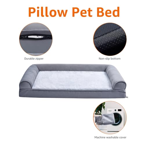 Image of Amazon Basics Living Room Couch Dog Bed with Premium Foam, Non-Slip Bottom, Removable Washable Cover, Pressure-Relief Support for Dogs up to 55lbs, Large (36 inch x 27 inch), Grey