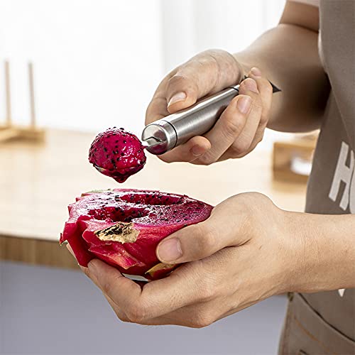 Suuker Melon Baller Scoop Set,Stainless Steel Dual-Purpose Fruit Salad Scoop Spoon, Baller Carving Cutter for DIY Watermelon, Fruit Ice Cream(2PCS)