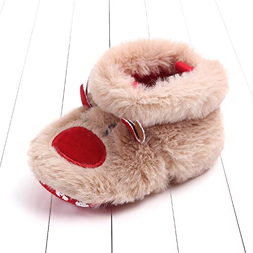 Baby Girl Boy Christmas Shoes Snow Booties Reindeer Anti-Slip Infant Toddler Baby Plush Warm Shoes For Winter (Coffee, 0-6M) #TOP3