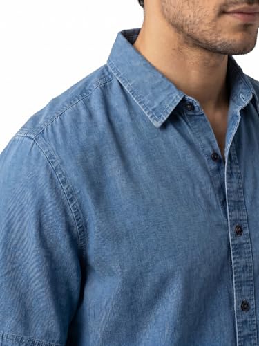 Image of Urbano Fashion Men's Oversized Fit Half Sleeve Washed Casual Denim Shirt