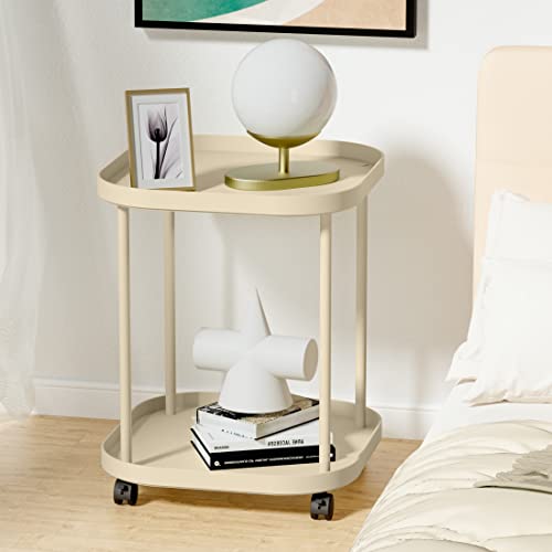 Villertech Side Table With Wheels, End Table Living Room Plastic Mobile Sofa Side Table Small Night Stand Bedroom Khaki #TOP3