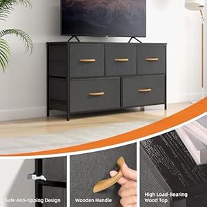 Romoon dresser for bedroom wide closet dresser with 5 drawer small fabric dresser chests of drawers for kids bedroom closet hallway dark grey  urban country home decor