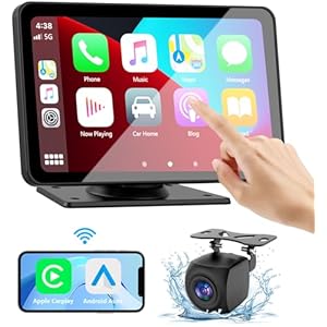 Apple Carplay Screen for Car, 7″ HD Portable Car Stereo Touch Screen with Wireless Android Auto, Backup Camera, Car Audio Receivers with Voice Control, Mirror Link, Bluetooth, GPS Navigation
