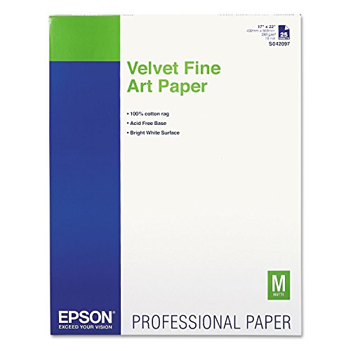 Epson S042097 Velvet Fine Art Paper, 17 x 22, White (Pack of 25 Sheets)