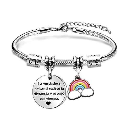 Angelra Amigas Pulseras Regalo de Amistad Pulsera Mujer"La Verdadera Amistad Resiste la Distancia y el Paso del Tiempo"Colgante de Plata con Grabado para Navidad Cover