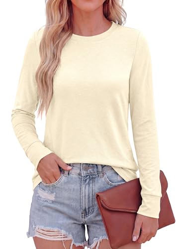 PRETTYGARDEN Long Sleeve Tshirts Shirts for Women Clothing Beige S
