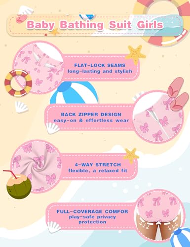 Toddler Swimsuit Girl Long Sleeve Baby Girls Bathing Suit One Piece Zipper Rash Guard UPF 503